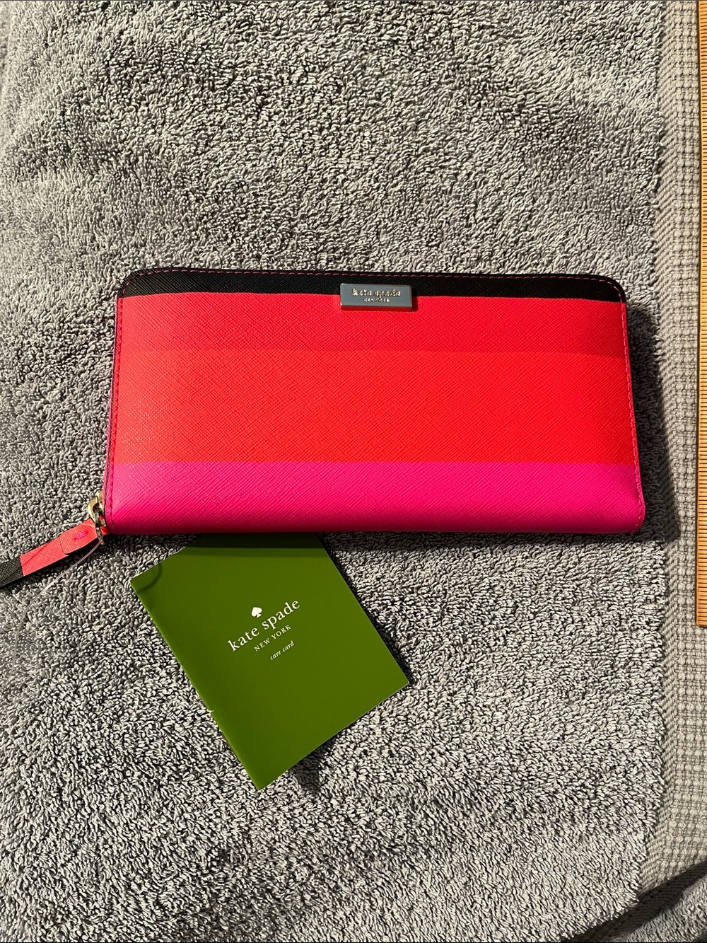 NWOT Kate Spade NY Continental Wallet Bonita Stripe Pattern Pink Zipper